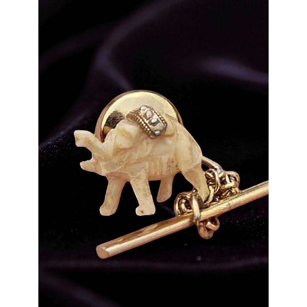 Hand Carved Vintage Ivory Elephant Swank Tie Pin